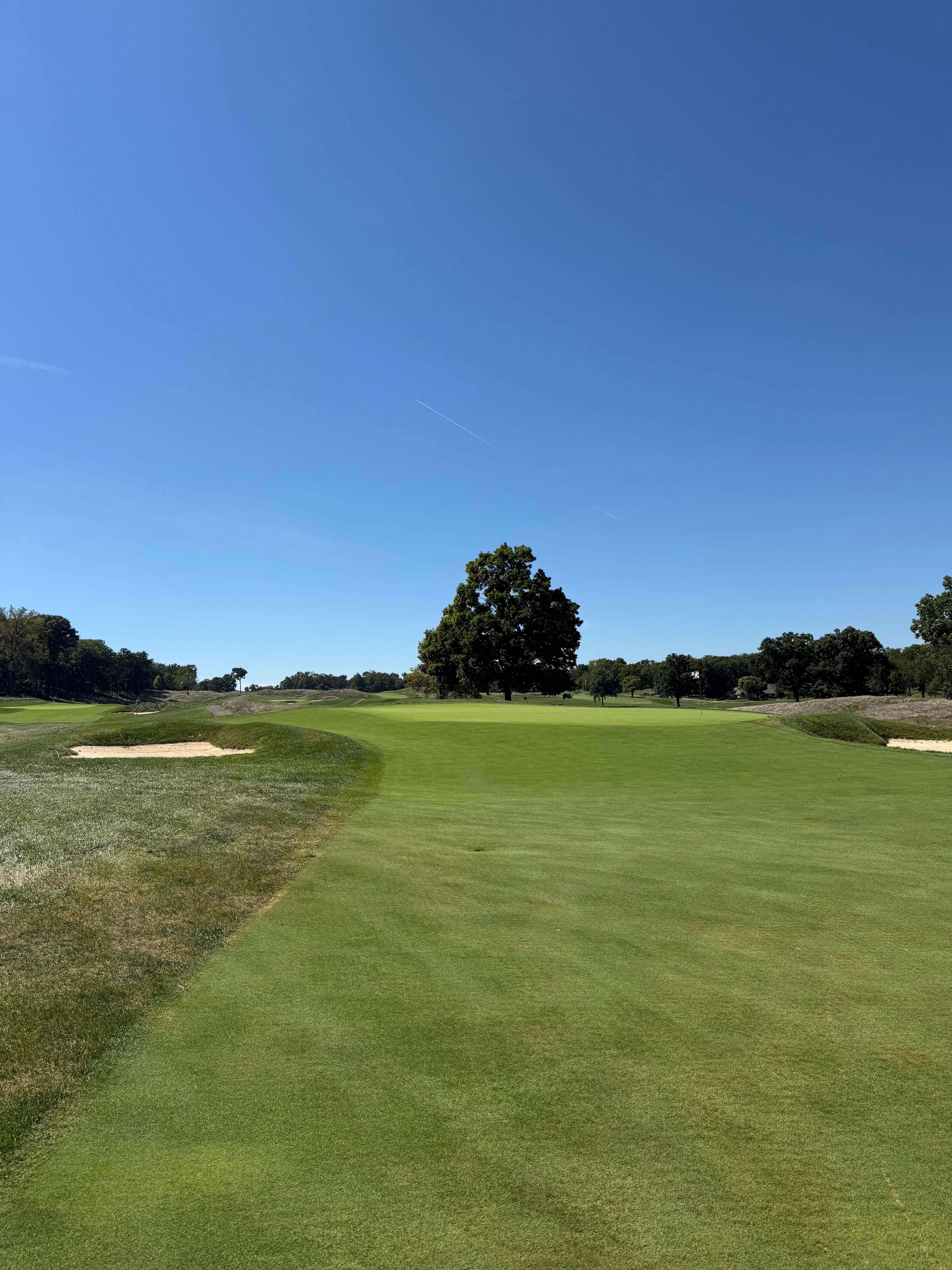 Moraine's 1st green, falling severely from back to front