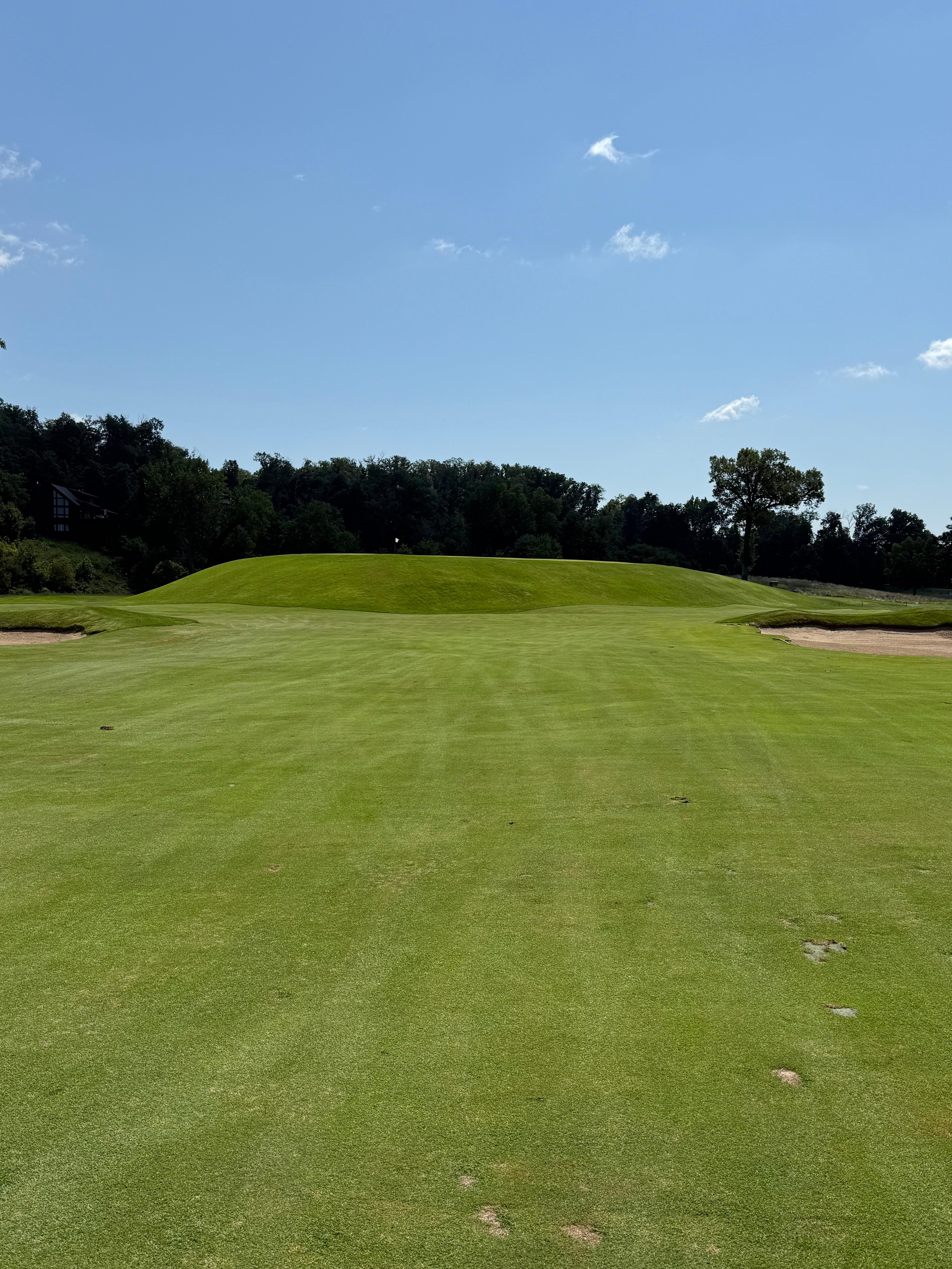 The elevated Burial Mound green on the fourteenth hole at Cedar Rapids Country Club